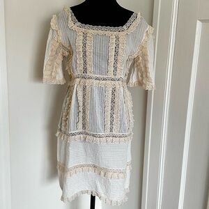 Romantic Mes Demoiselles Paris Lace Trimmed Dress in Cream
